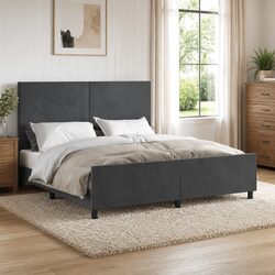 Queen Bed Frame with Headboard Dark Grey Velvet 152x203cm Bedroom Furniture