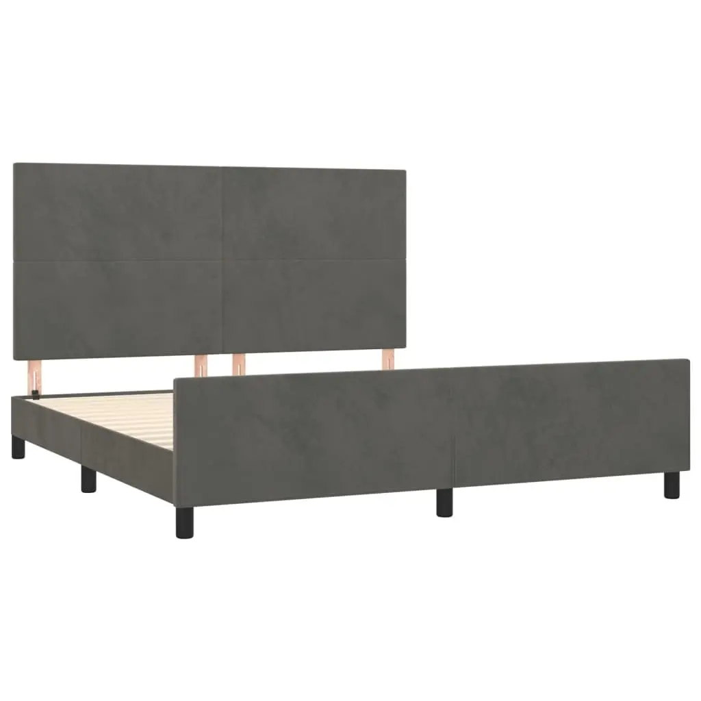 Bed Frame with Headboard Soft Velvet Dark Grey 152x203cm