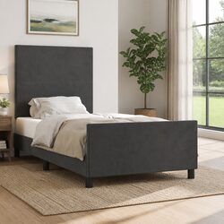 King Single Bed Frame with Headboard Grey Velvet 107x203cm Bedroom Furniture