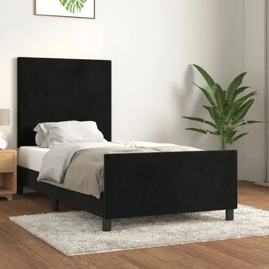 King Single Bed Frame Black Velvet Headboard 107x203 cm Bedroom Furniture