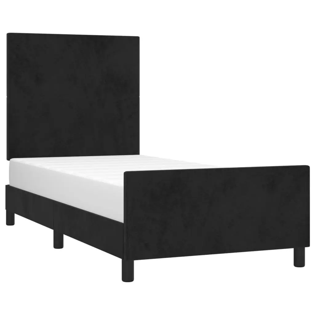 King Single Bed Frame Black Velvet Headboard 107x203 cm Bedroom Furniture
