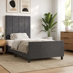King Single Bed Frame Grey Velvet Headboard Adjustable 107x203cm No Mattress
