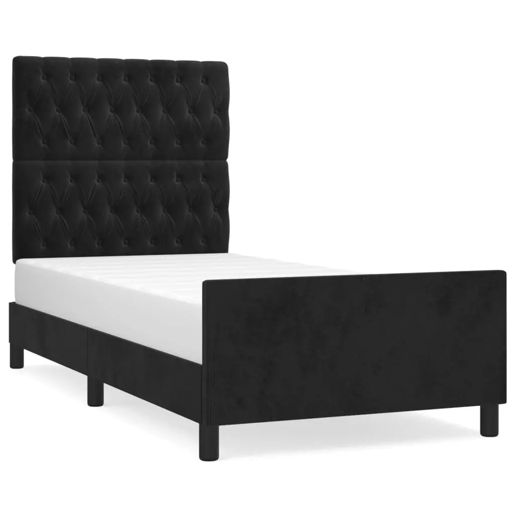 King Single Bed Frame Black Velvet Headboard Adjustable 107x203cm