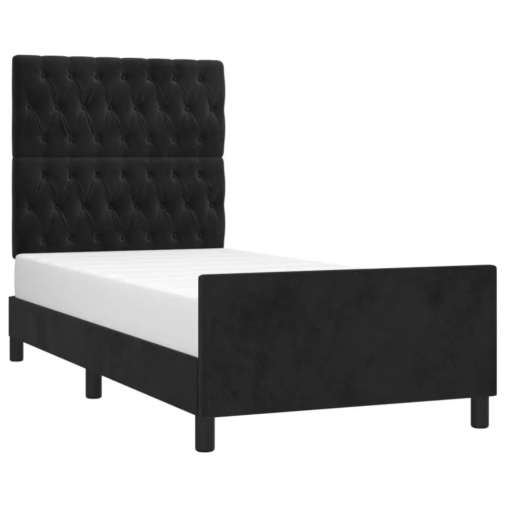 King Single Bed Frame Black Velvet Headboard Adjustable 107x203cm
