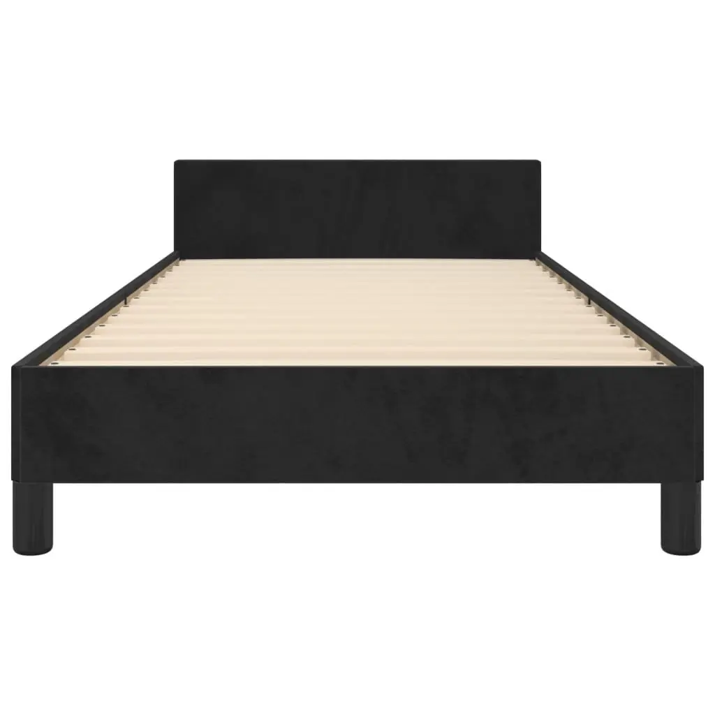 King Single Bed Frame Black Velvet Headboard Adjustable 107x203cm