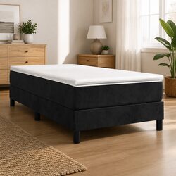 Box Spring Bed with Pocket Spring Mattress King Single Black Velvet 106x203cm