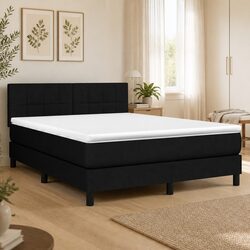 Queen Size Box Spring Bed with Pocket Spring Mattress Black Fabric 153x203 cm