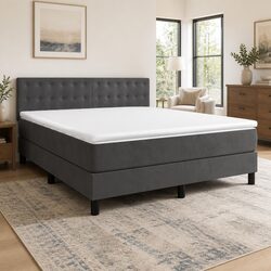 Box Spring Bed Queen Size 153x203cm with Pocket Spring Mattress Grey Velvet