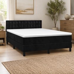 Queen Size Box Spring Bed with Pocket Spring Mattress Black Velvet 153x203cm