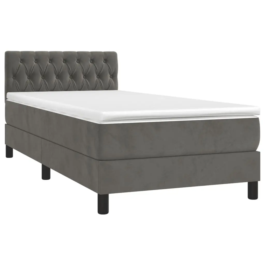 Box Spring Bed with Pocket Spring Mattress King Single Grey Velvet Headboard