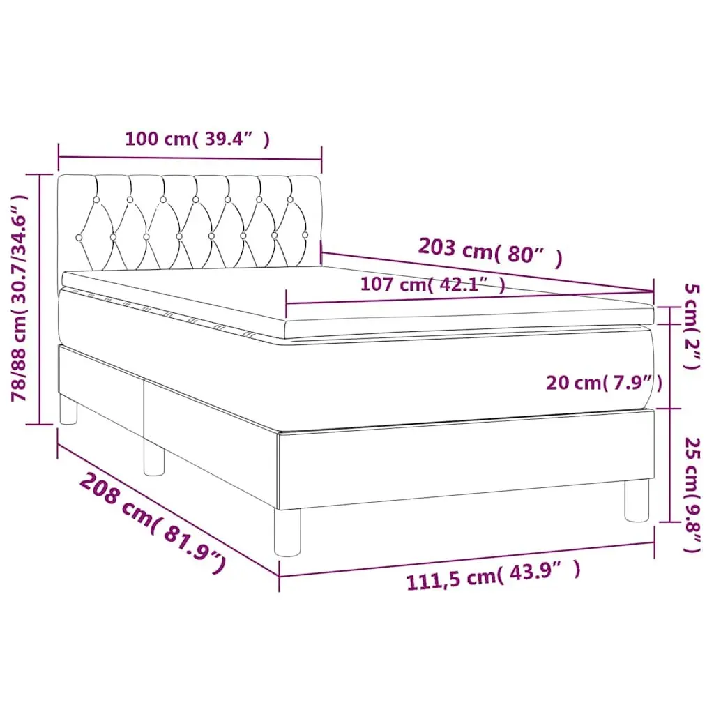 Box Spring Bed with Pocket Spring Mattress King Single Grey Velvet Headboard