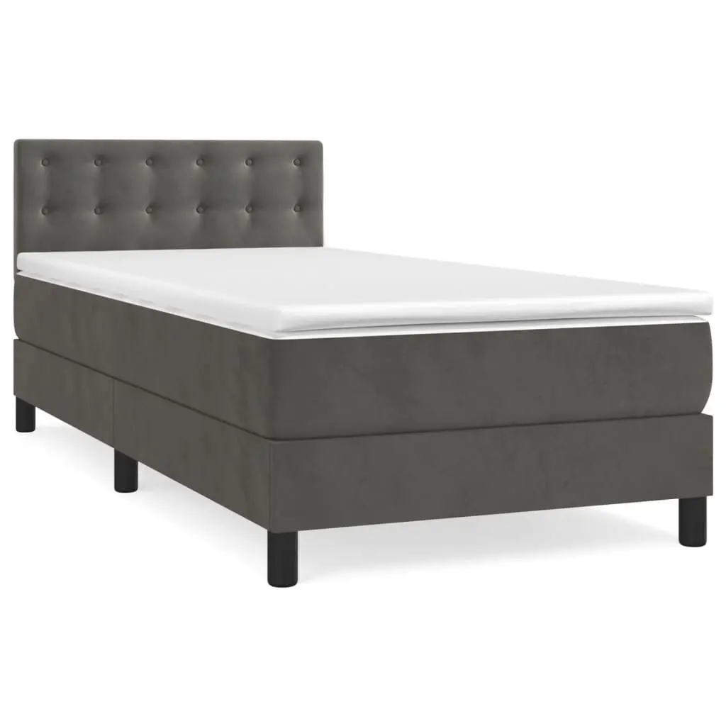 Box Spring Bed Velvet King Single 106x203cm Grey Pocket Spring Mattress
