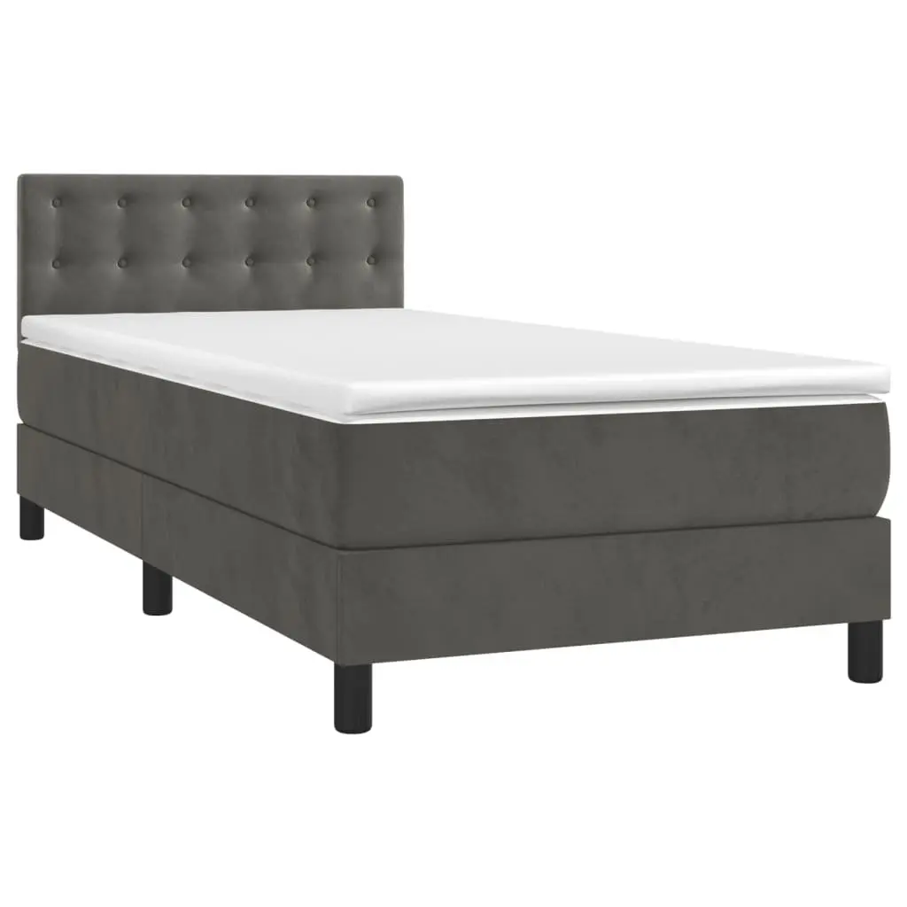 Box Spring Bed Velvet King Single 106x203cm Grey Pocket Spring Mattress