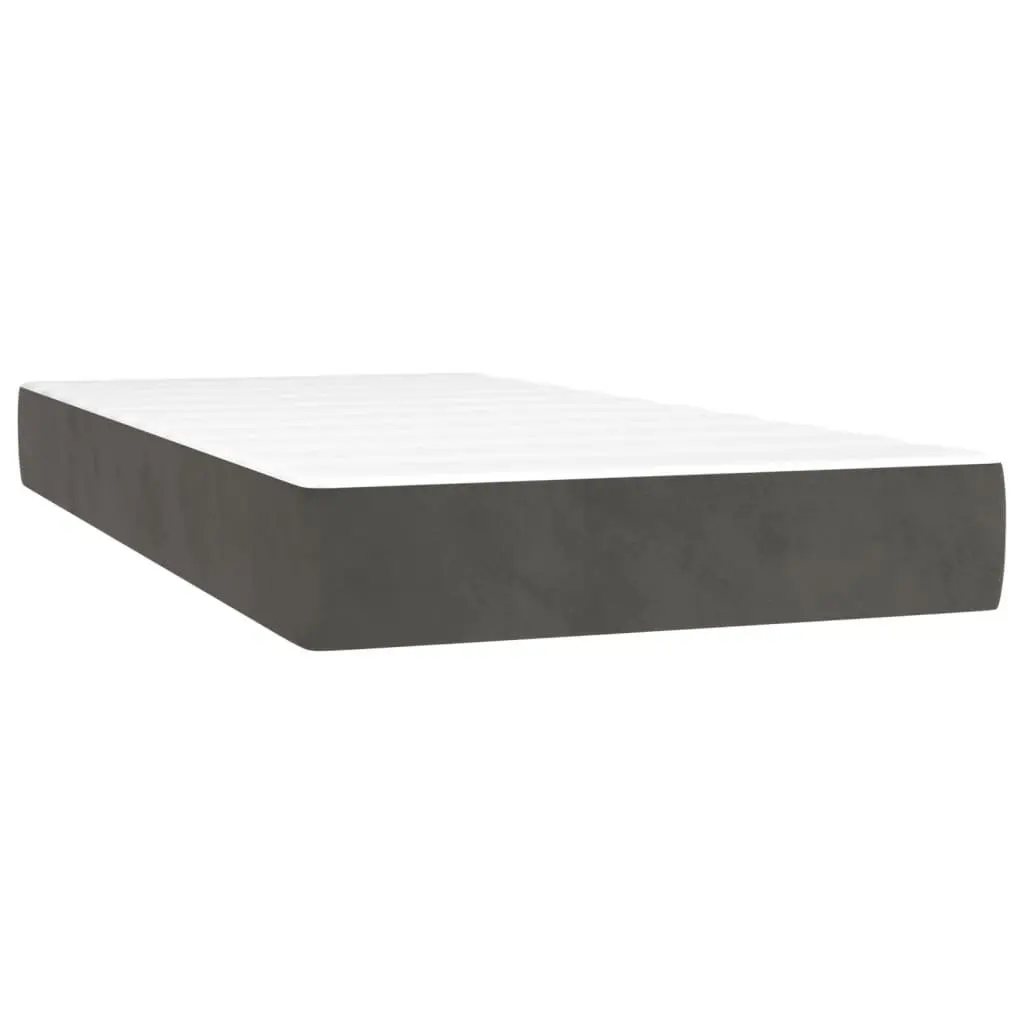 Box Spring Bed Velvet King Single 106x203cm Grey Pocket Spring Mattress