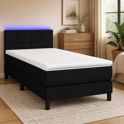 King Single Box Spring Bed with Pocket Sprung Mattress LED Headboard Black