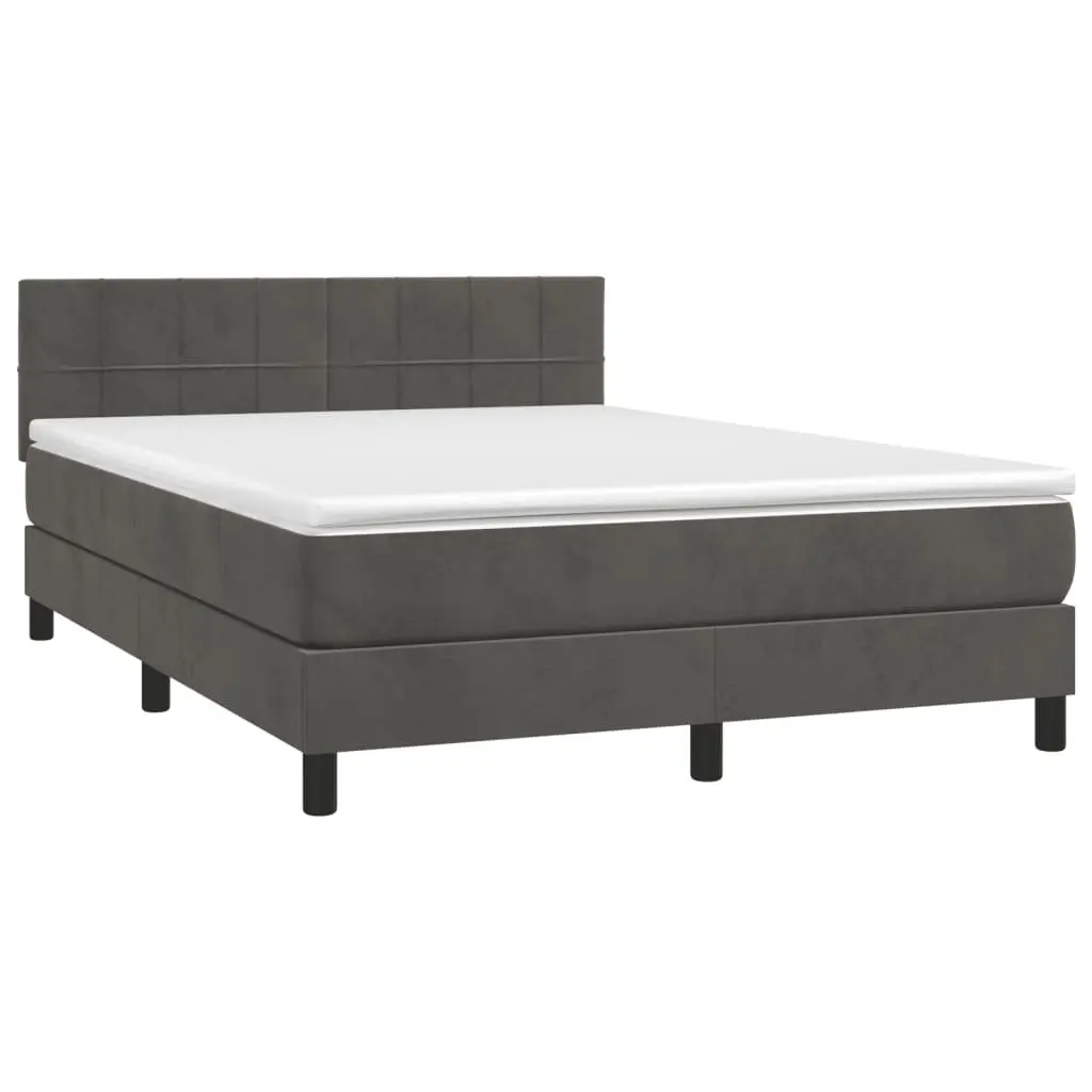 Box Spring Bed with Pocket Spring Mattress Adjustable Velvet Headboard Grey 153 x 203 cm
