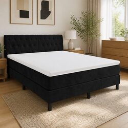 Queen Box Spring Bed with Pocket Mattress LED Headboard Black Velvet 152x203cm