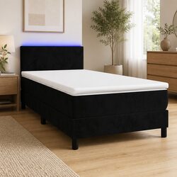 King Single Box Spring Bed with Pocket Spring Mattress LED Headboard Black