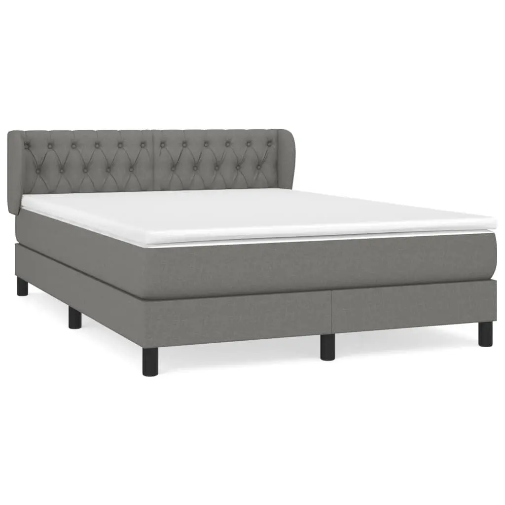 Box Spring Bed Queen Size Grey Fabric Mattress Adjustable Headboard 153x203cm