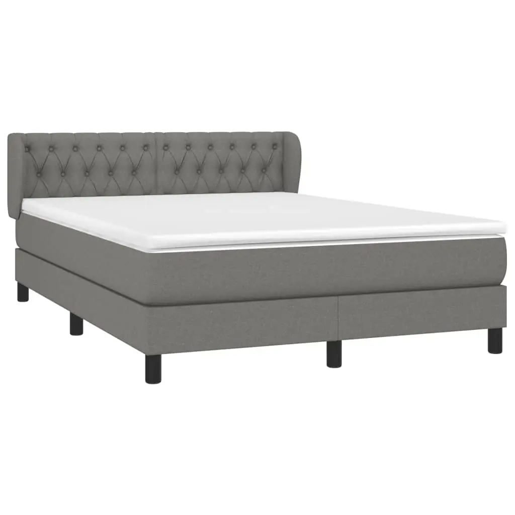 Box Spring Bed Queen Size Grey Fabric Mattress Adjustable Headboard 153x203cm