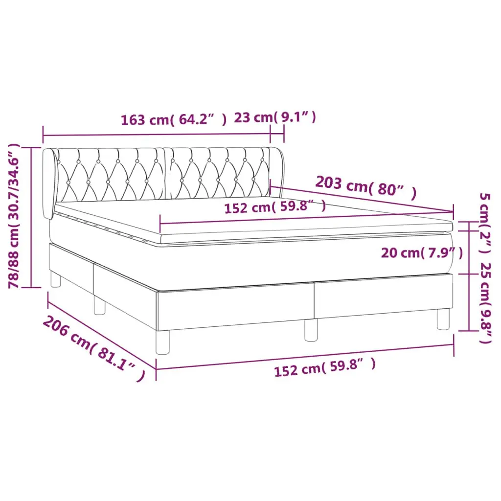 Box Spring Bed Queen Size Grey Fabric Mattress Adjustable Headboard 153x203cm