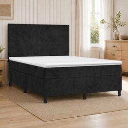 Box Spring Bed with Mattress Black 137x187 cm Double Velvet Headboard