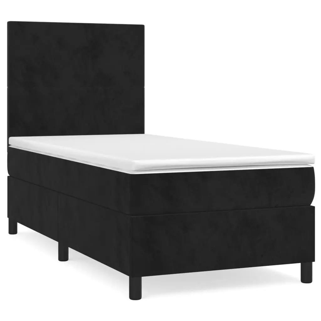 Box Spring Bed King Single with Pocket Spring Mattress Black Velvet 106x203cm