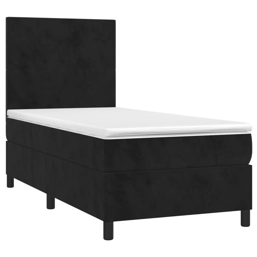 Box Spring Bed King Single with Pocket Spring Mattress Black Velvet 106x203cm