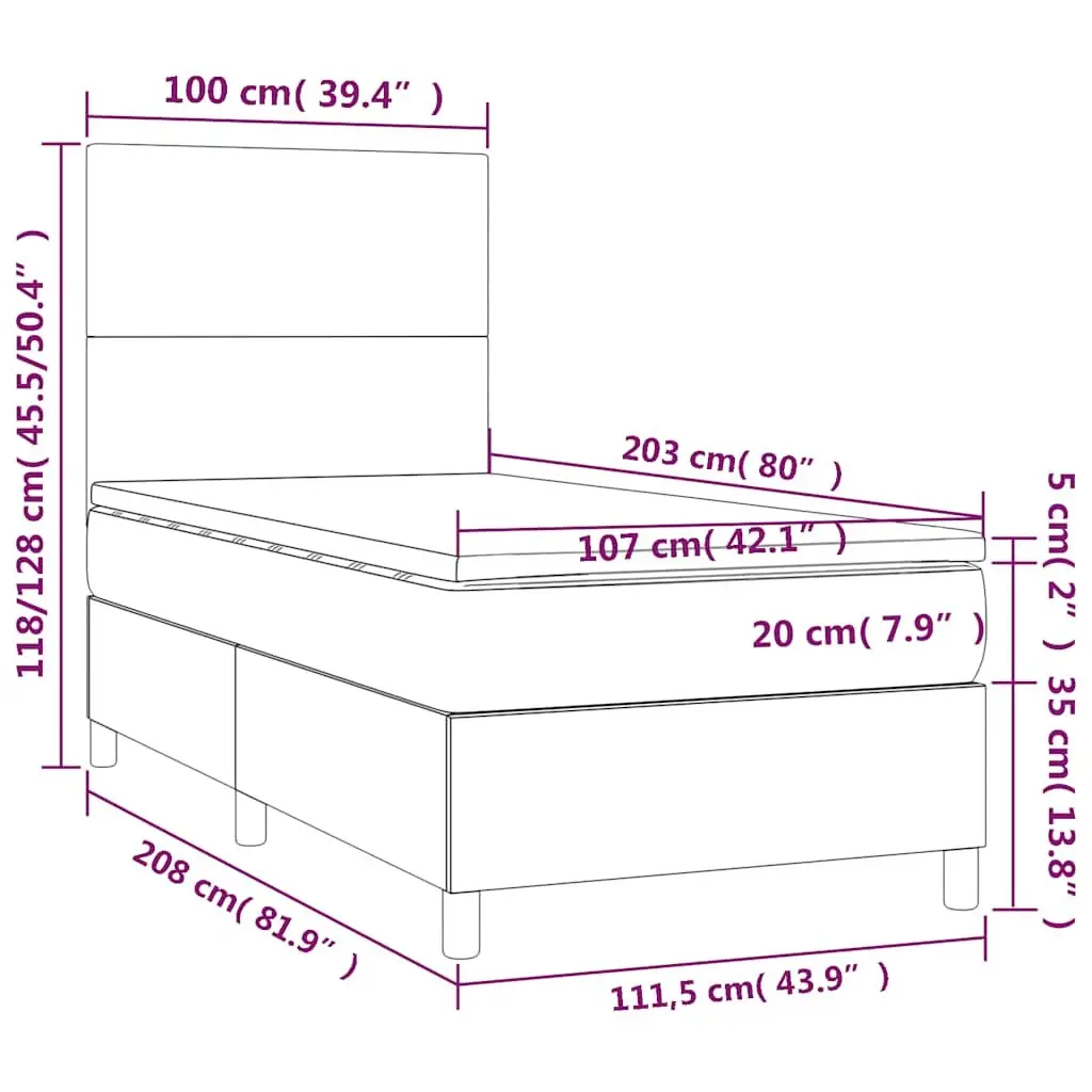 Box Spring Bed King Single with Pocket Spring Mattress Black Velvet 106x203cm