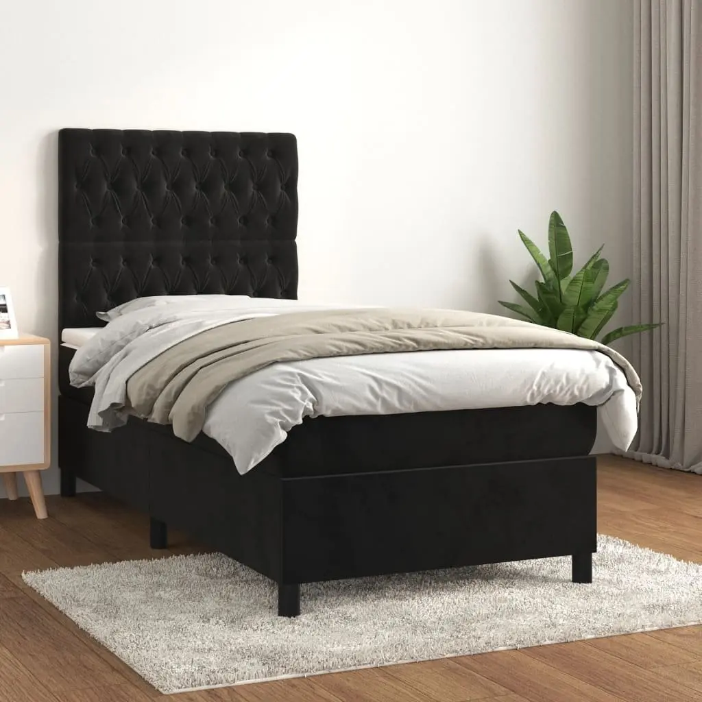 Box Spring Bed Pocket Spring Mattress King Single 106x203cm Black Velvet