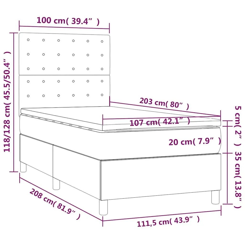 Box Spring Bed King Single with Pocket Spring Mattress Adjustable Headboard Black Velvet