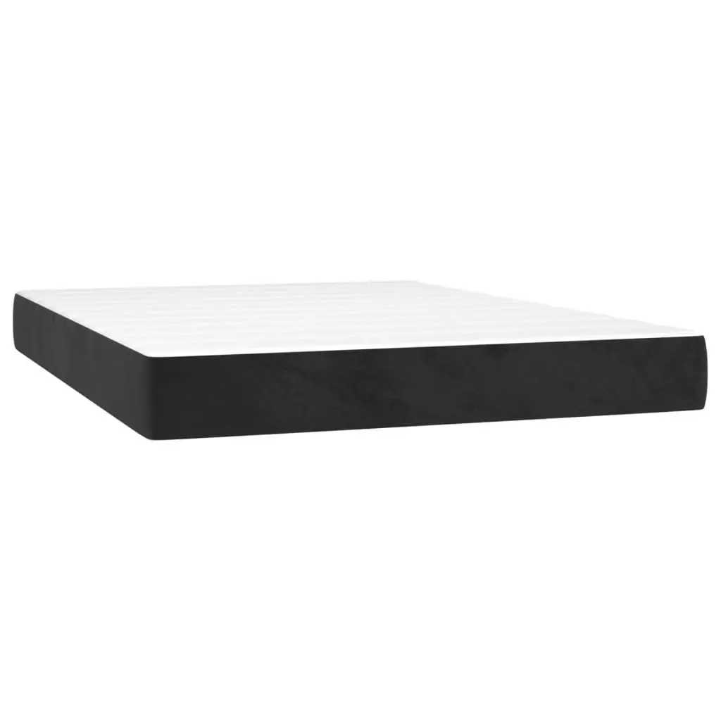 Box Spring Bed with Pocket Spring Mattress Adjustable Velvet Headboard Queen Size Black