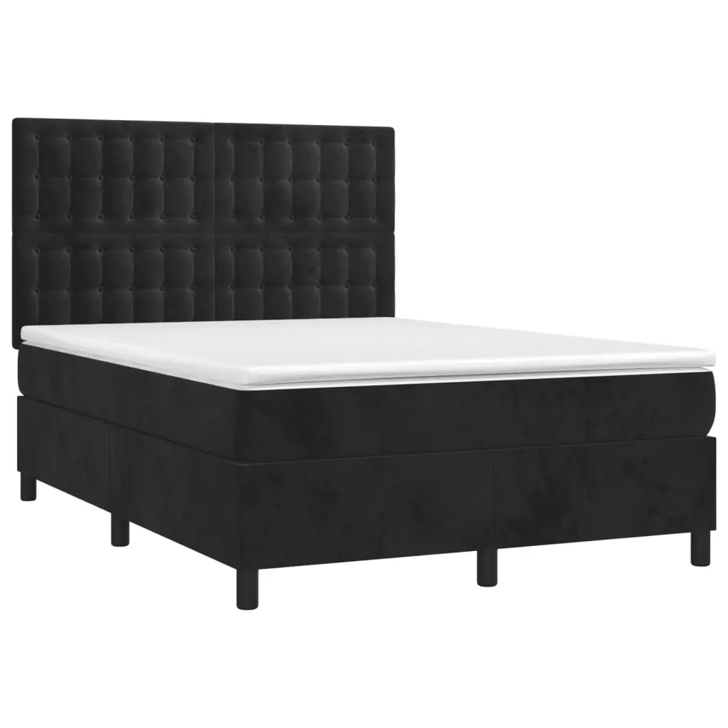 Queen Size Box Spring Bed with Pocket Spring Mattress Adjustable Headboard Black Velvet