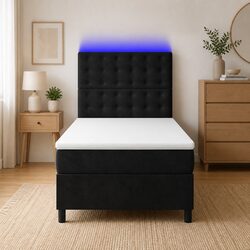 Box Spring Bed with Pocket Spring Mattress LED Headboard King Single 106x203cm