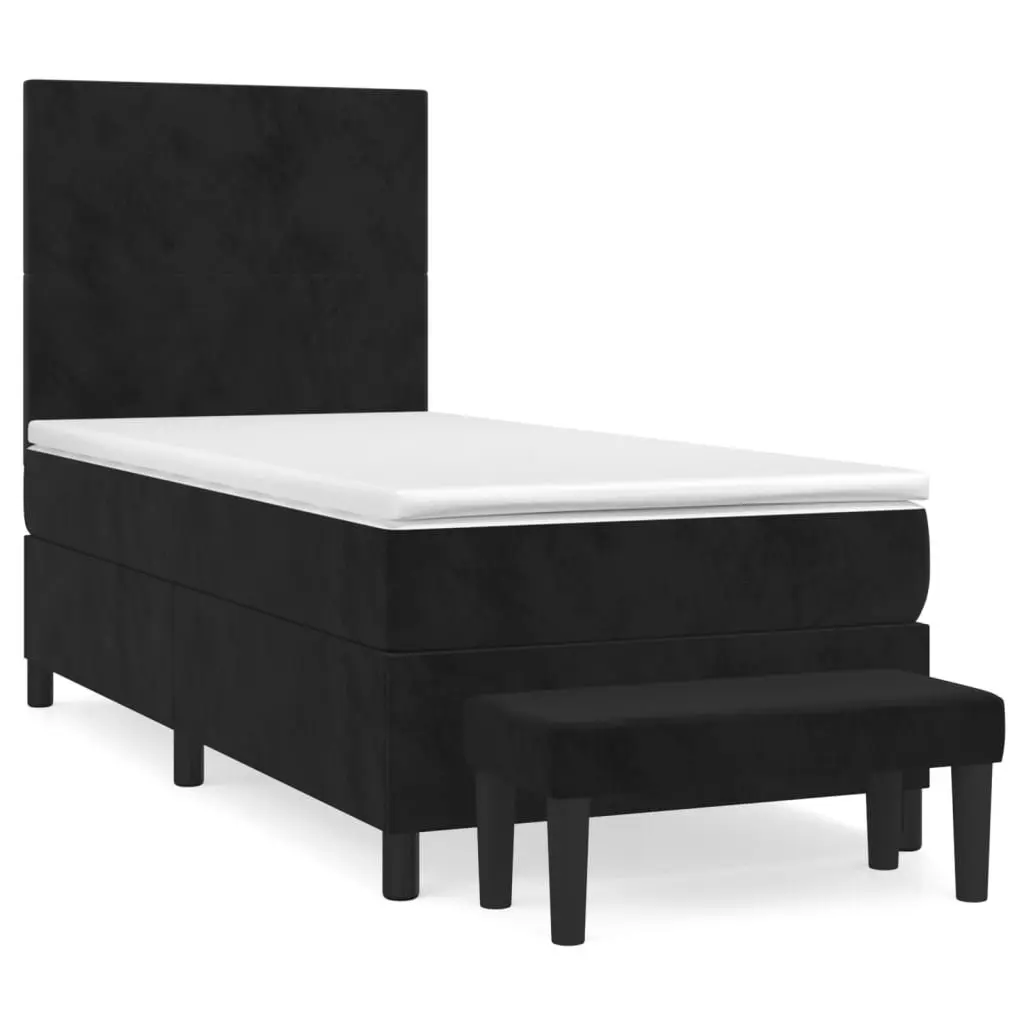 King Single Box Spring Bed with Pocket Spring Mattress Velvet Black 106x203cm