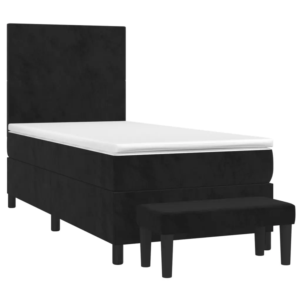 King Single Box Spring Bed with Pocket Spring Mattress Velvet Black 106x203cm