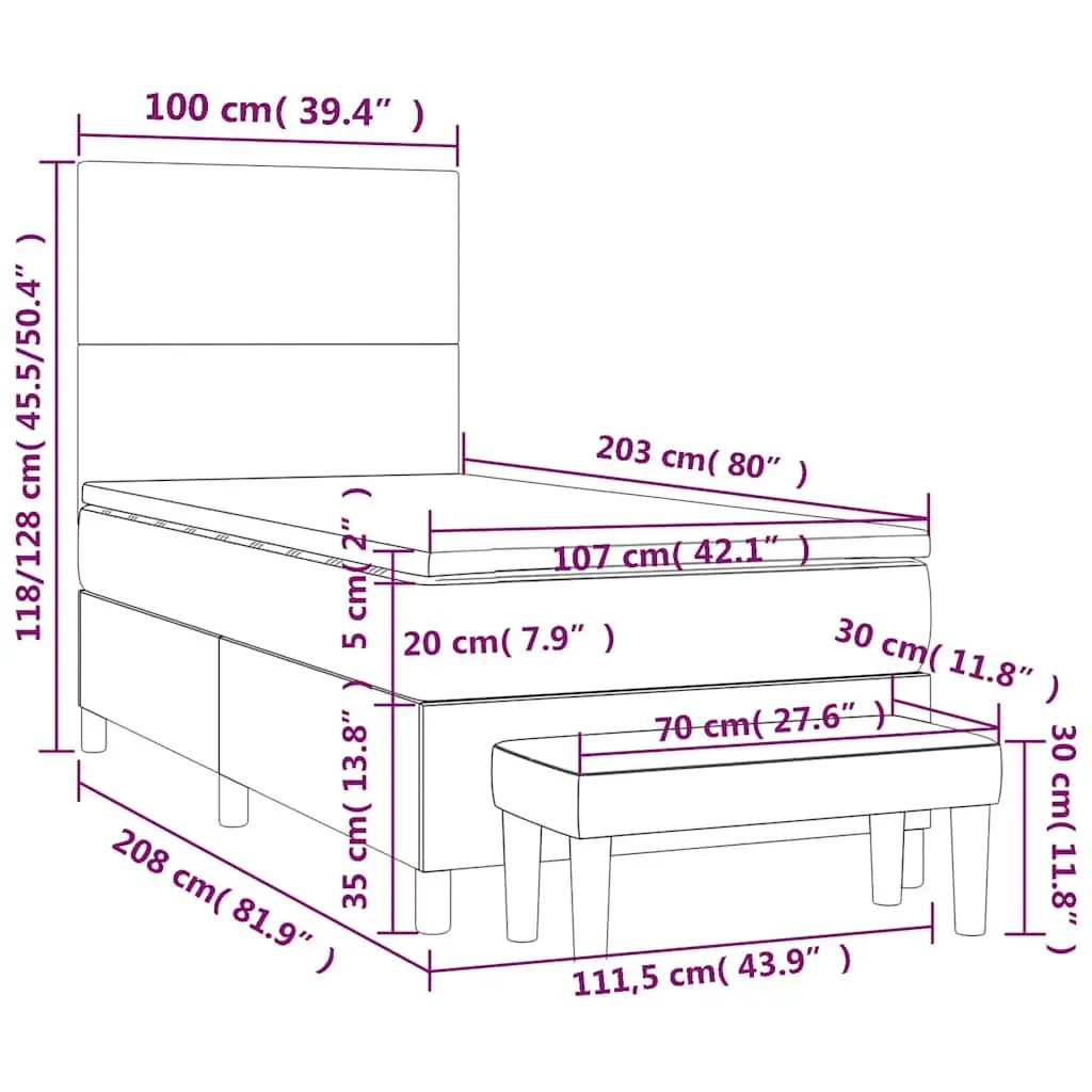 King Single Box Spring Bed with Pocket Spring Mattress Velvet Black 106x203cm