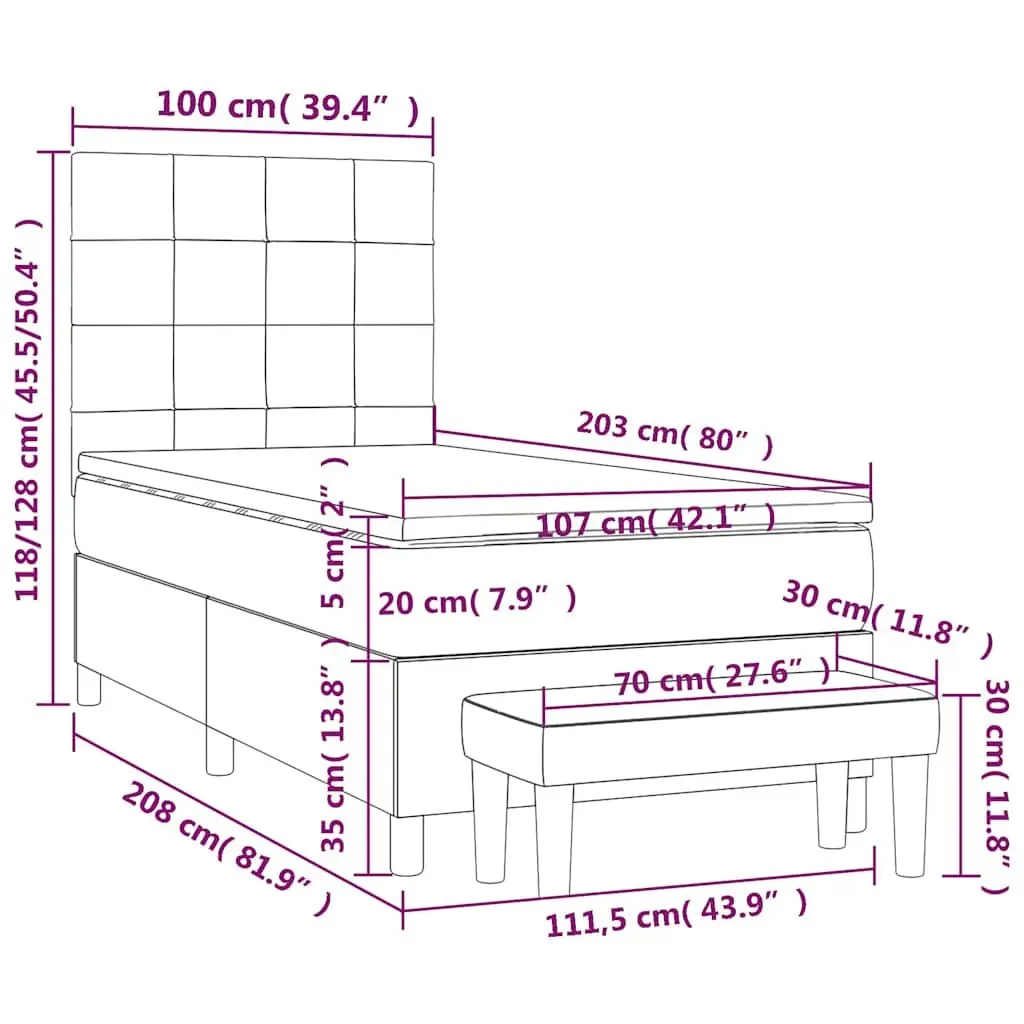 Box Spring Bed with Pocket Spring Mattress King Single 106x203cm Black Velvet