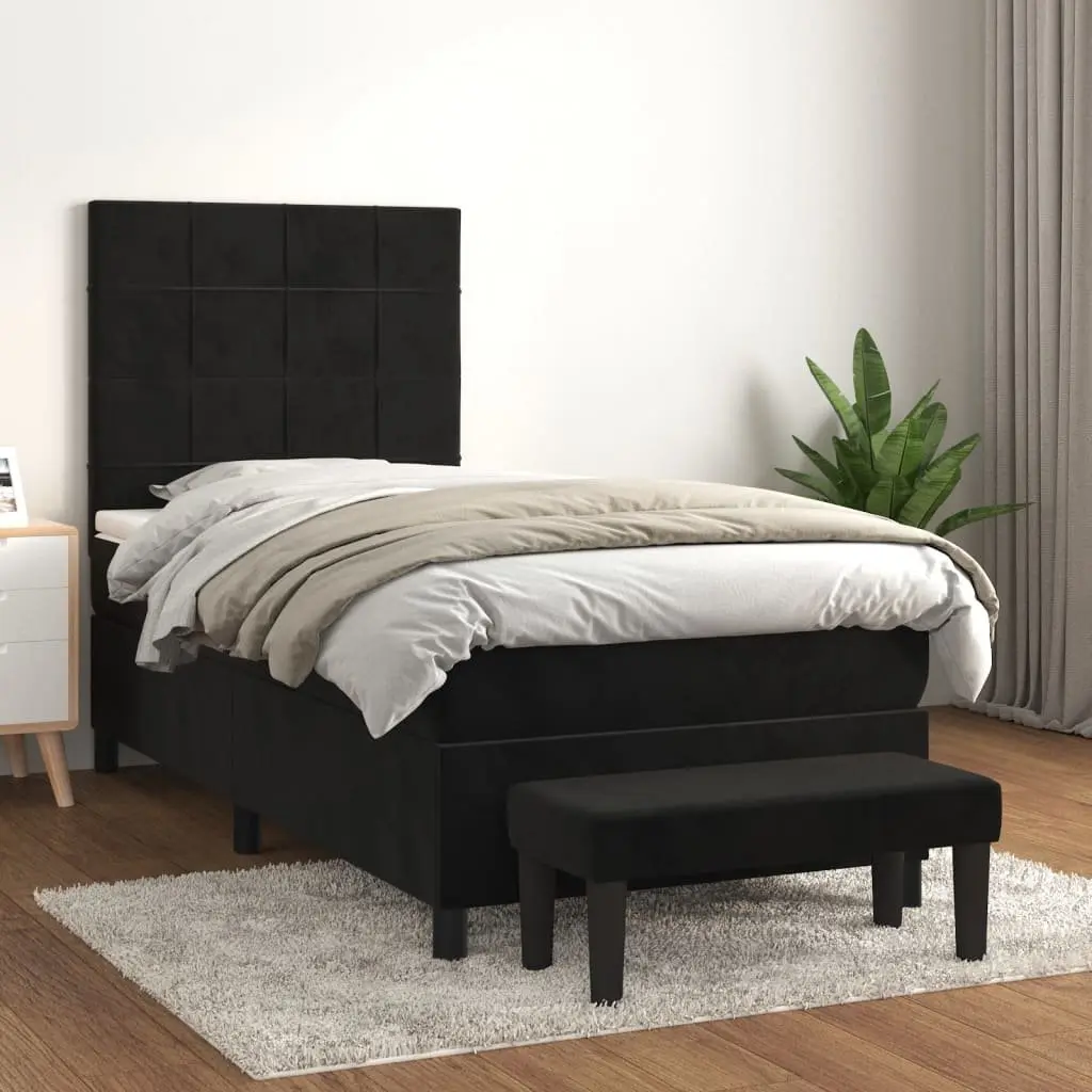 Box Spring Bed with Pocket Spring Mattress King Single 106x203cm Black Velvet