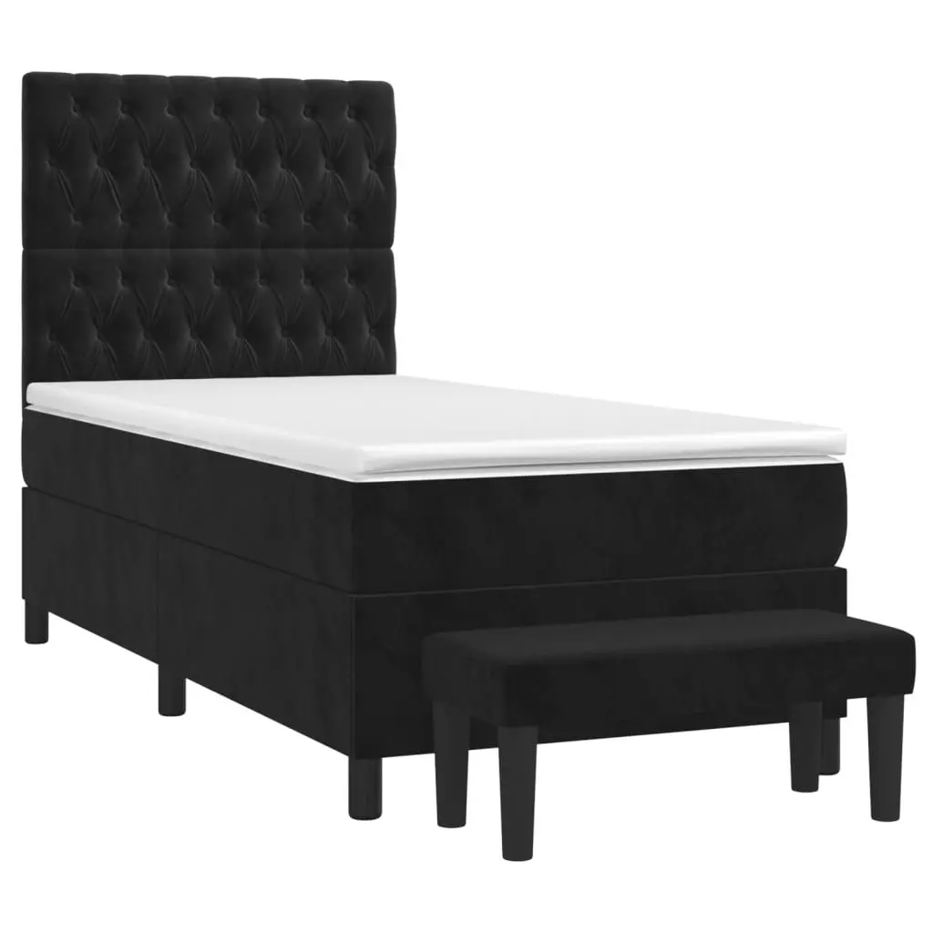 Box Spring Bed King Single Size Velvet Upholstered Frame Adjustable Headboard Pocket Spring Mattress Black