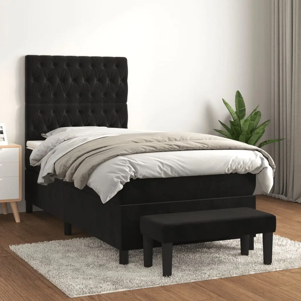 Box Spring Bed King Single Size Velvet Upholstered Frame Adjustable Headboard Pocket Spring Mattress Black
