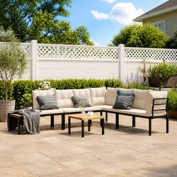 Garden Bench Set 5 Pieces Black Powder-Coated Steel Frame with Cushions Patio