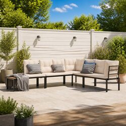 Garden Bench Set 4 Piece Outdoor Furniture Black Steel Frame with Cushions