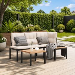 Outdoor Garden Bench Set 3 Pieces with Cushions Steel Frame Patio Furniture