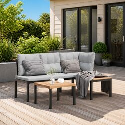 Garden Bench Set 3 Piece Outdoor Furniture with Side Table Cushions Black