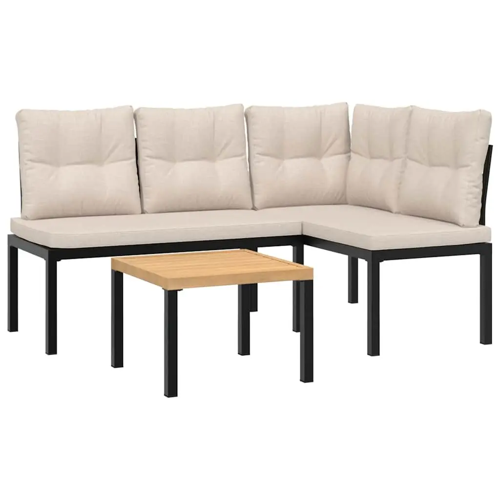 Outdoor Garden Bench Set Powder-coated Steel Frame 3 Pieces Black