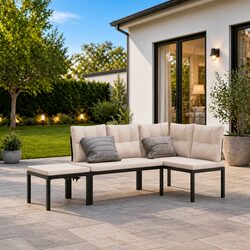 Garden Bench Set 3 Pieces Black Outdoor Furniture Patio Seating with Cushions
