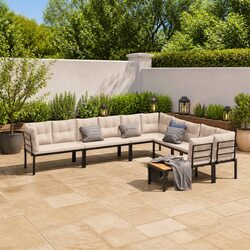 Garden Sofa Set 6 Piece Outdoor Furniture Patio Seating Black Steel Frame