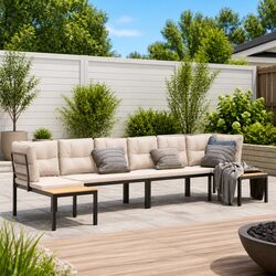 4 Piece Outdoor Garden Sofa Set with Cushions Side Table Patio Furniture Black