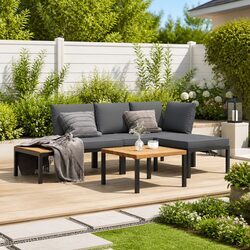 Garden Sofa Set 4 Piece Outdoor Furniture Black Patio Modular Seating with